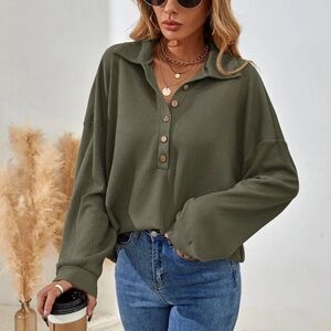 Half Button Drop Shoulder Tee